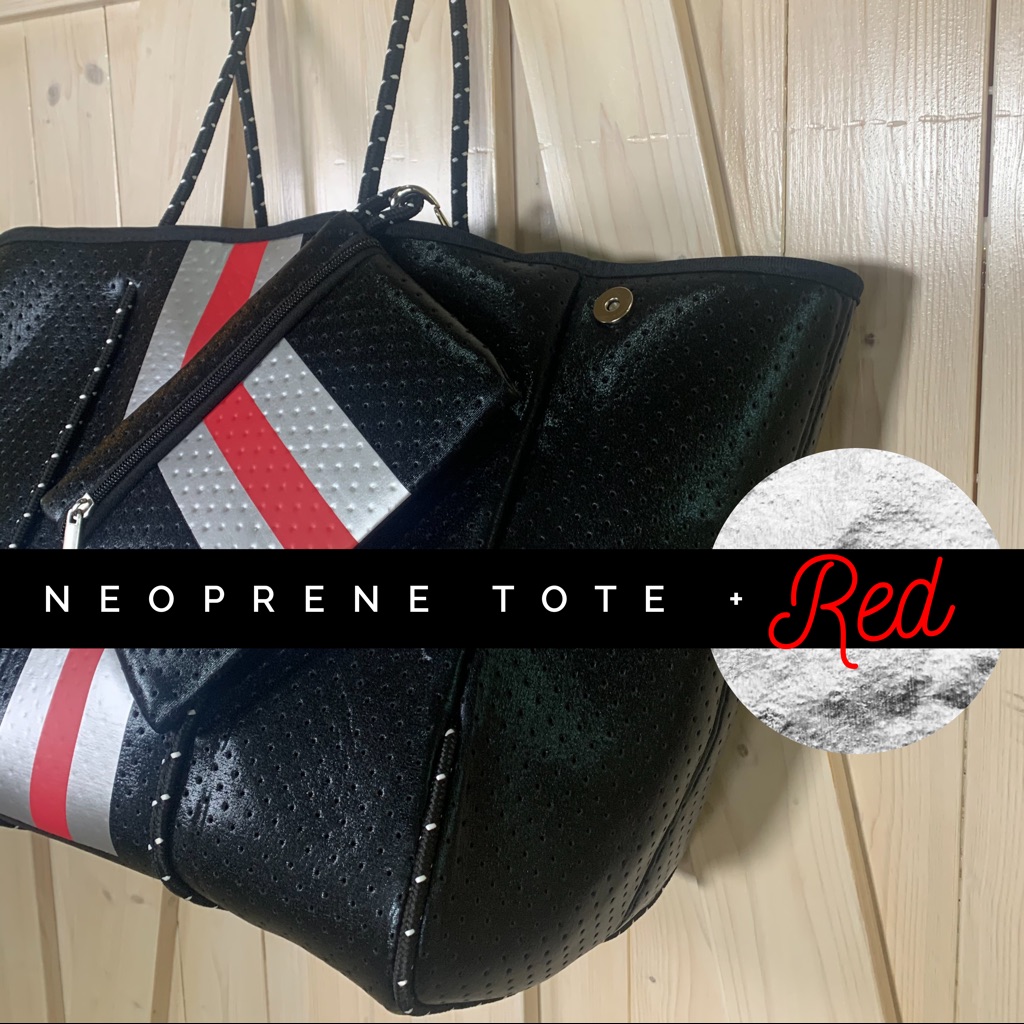 New Neoprene Tote Bag Black + Red & ( Metallic Silver Or Buffalo Checks ) / Pink